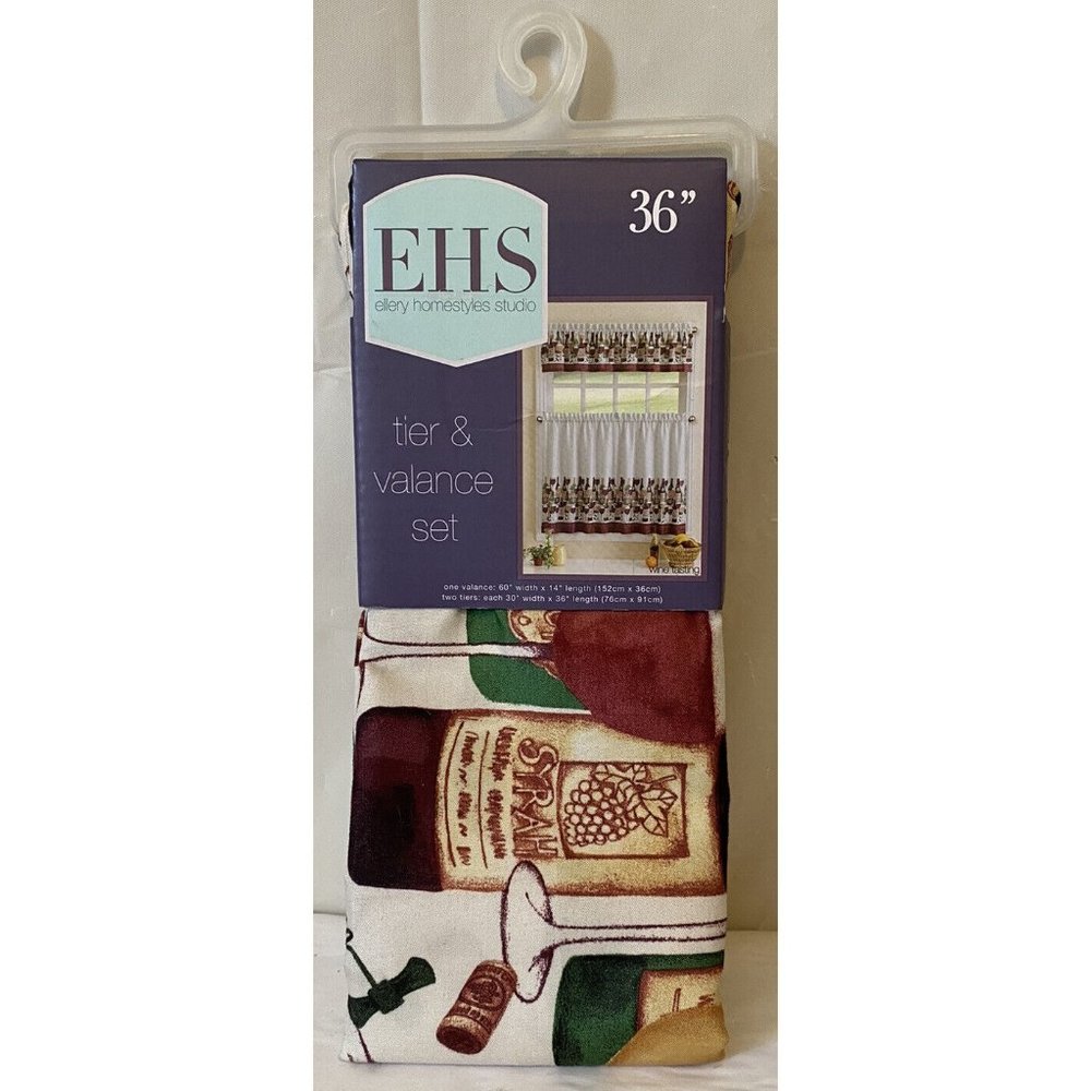 Ellery Homestyles 36” Tier and Valance Curtain Set Wine Tasting NEW